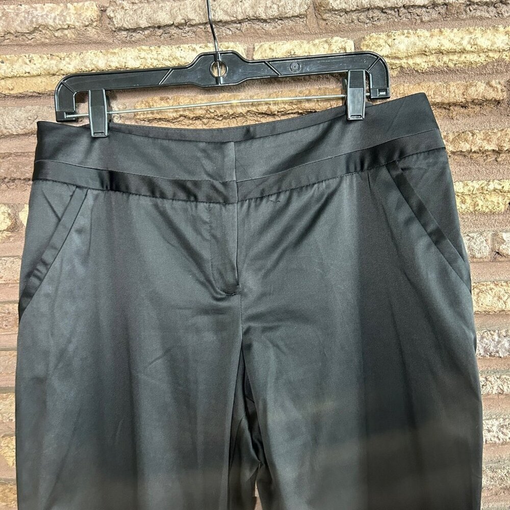 George Women's Black Pants Satin Waist Stripe Flat Front Wide Leg Size 12 - Picture 8 of 9